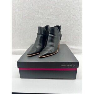 Vince Camuto Delsimba Black Pointed Toe Bootie Size 6.5 Wooden Heel